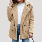 Dam lång vinterjacka med fickor i teddy fleece