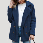 Dam lång vinterjacka med fickor i teddy fleece