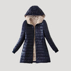 Dam lång vinterjacka med huva och vaddering 1