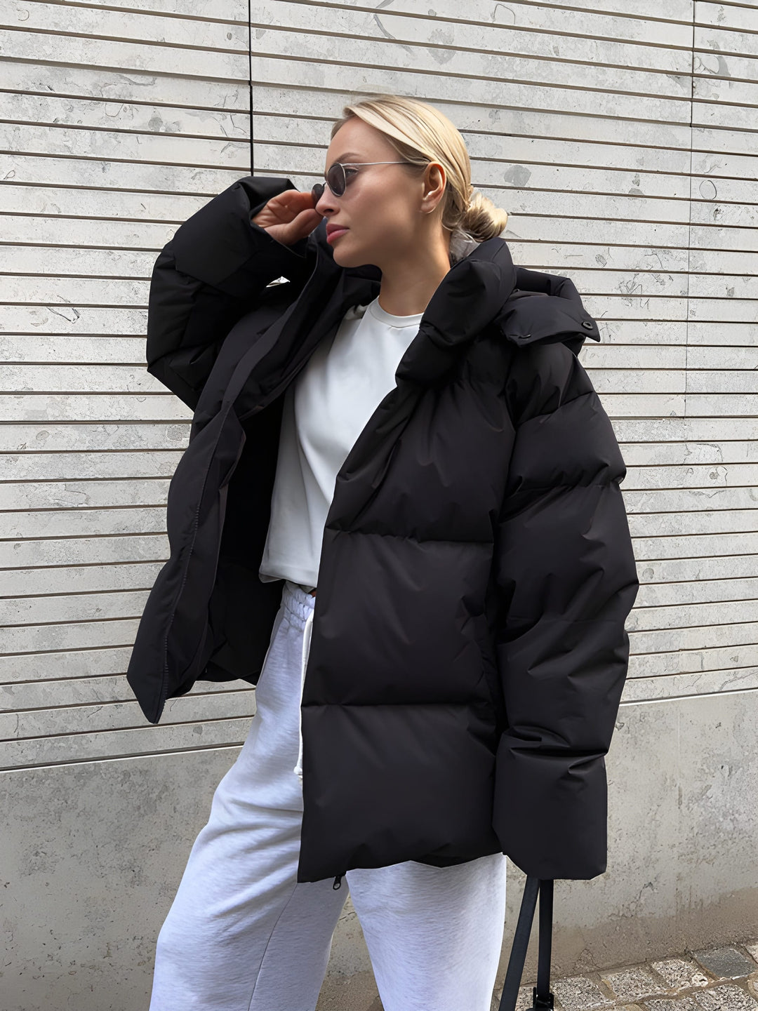 Dam lång vinterjacka puffer med avtagbar huva 0
