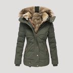 Dam lång vinterrock med faux pälskrage för kalla dagar 5