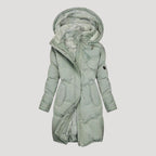 Dam lång vinterrock med huva och faux päls 1