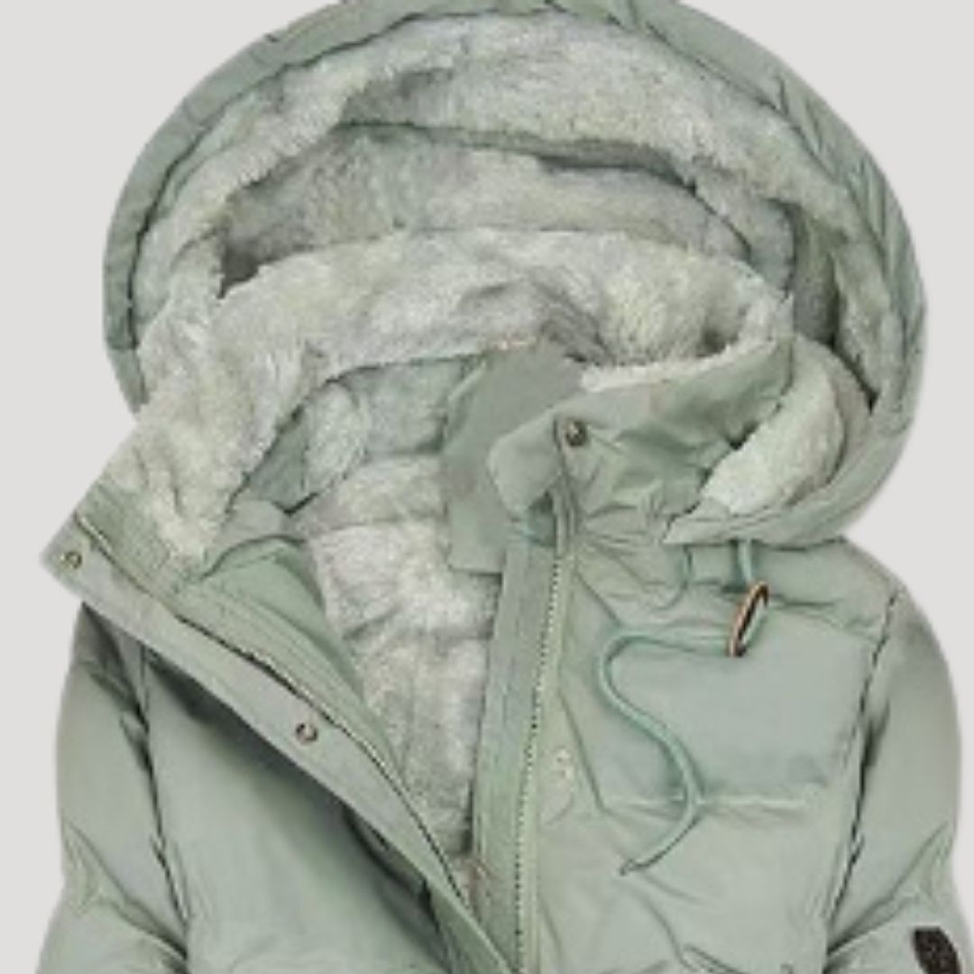 Dam lång vinterrock med huva och faux päls 3