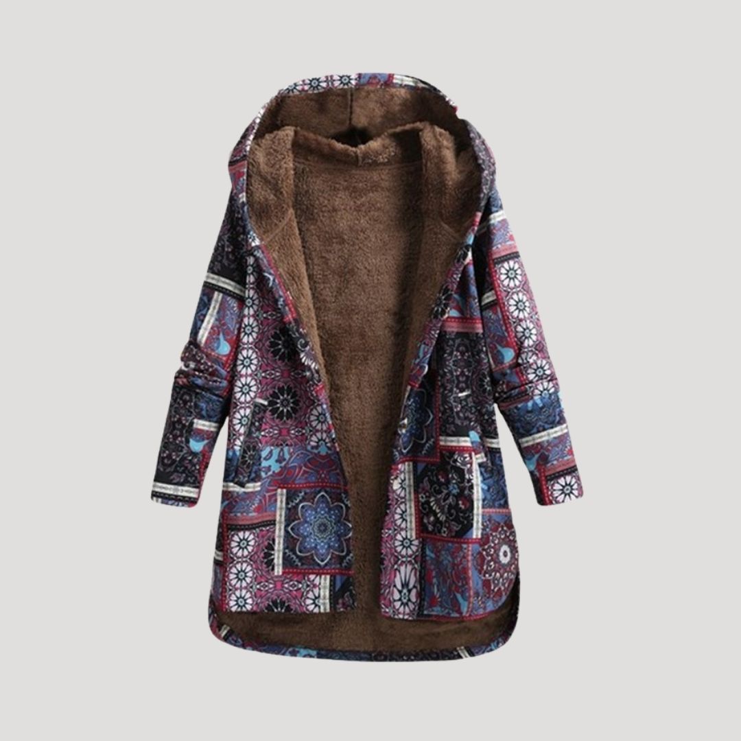 Dam lång vinterrock med huva och faux pälsfoder 0