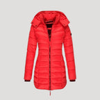 Dam lång vinterrock med huva vadderad och stilren 1