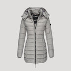 Dam lång vinterrock med huva vadderad och stilren 3