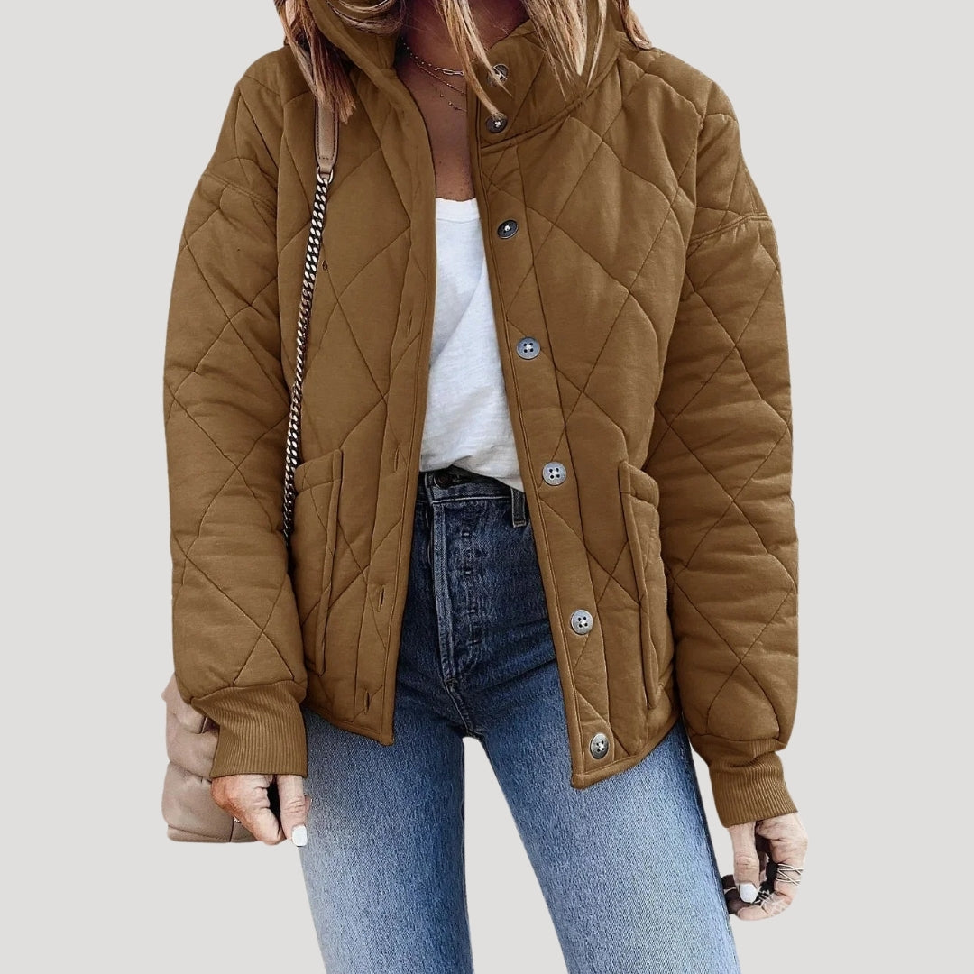 Lätt vadderad quiltad bomberjacka i grön med dragkedja. 1