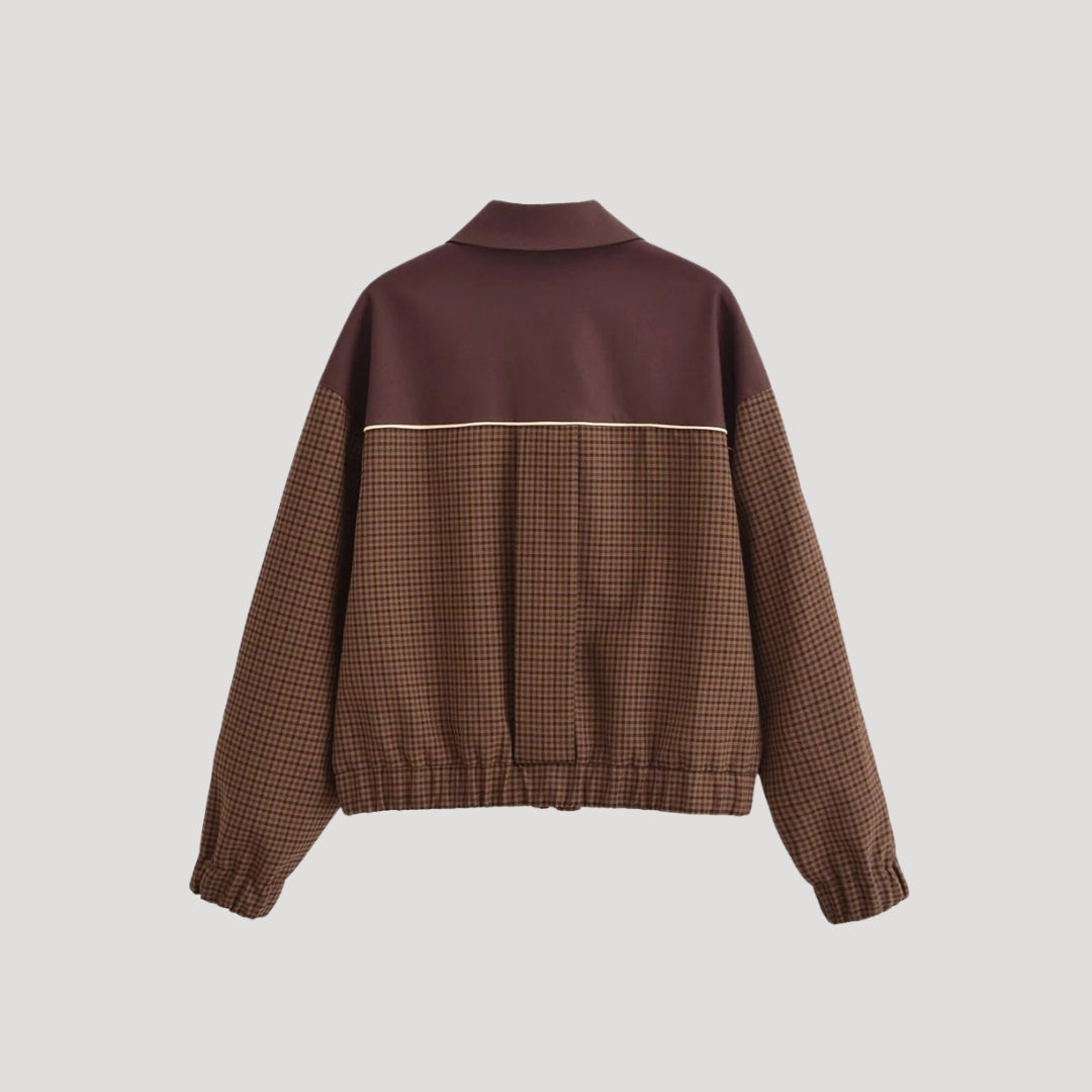 Dam lättviktsrutig jacka med dragkedja för höst