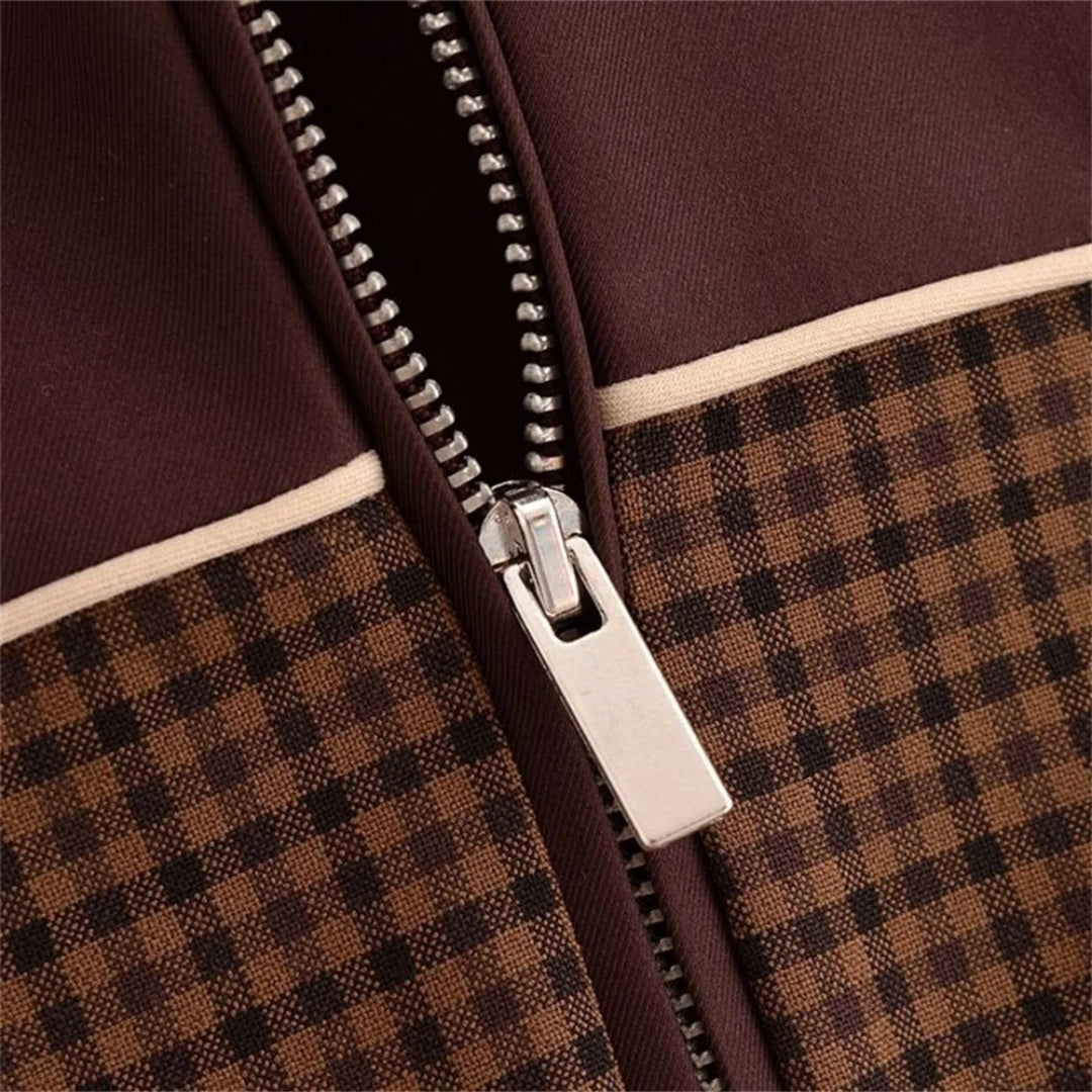 Dam lättviktsrutig jacka med dragkedja för höst