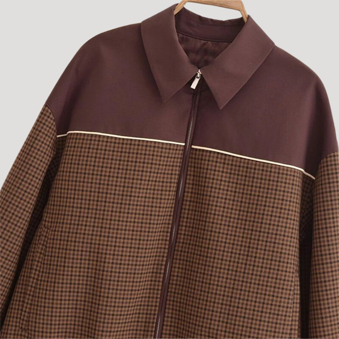 Dam lättviktsrutig jacka med dragkedja för höst