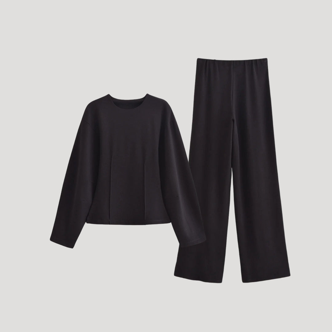 Dam lounge set långärmad med vida byxor för avslappnad stil