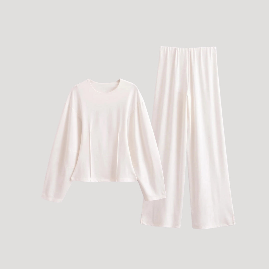 Dam lounge set långärmad med vida byxor för avslappnad stil