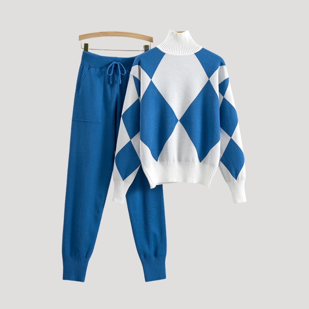 Dam loungewear set stickad argyle för avslappnade dagar 1
