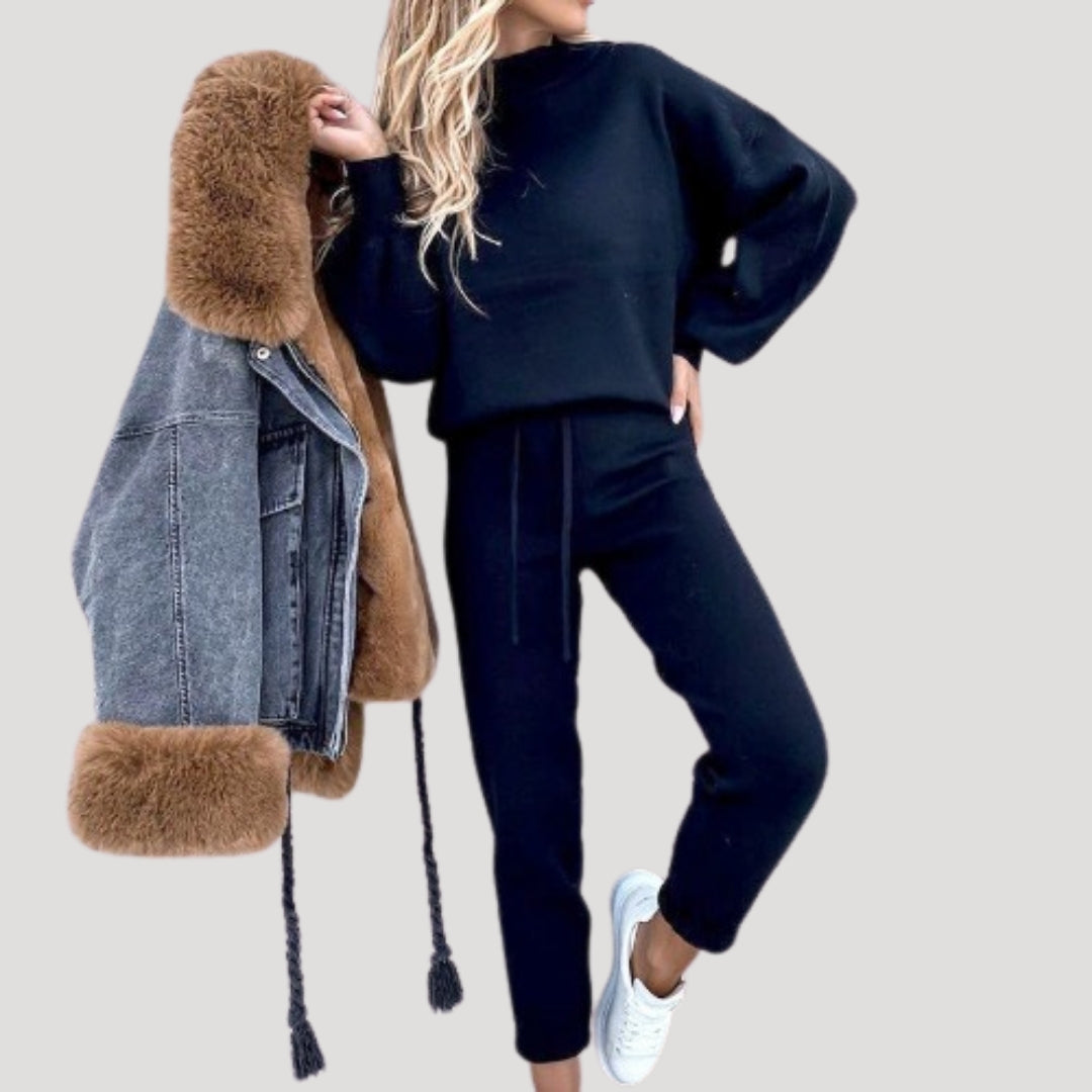 Dam loungewear set stickad träningsoverall för vinter