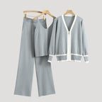 Dam loungewear set tre-delat med vida ben och cardigan