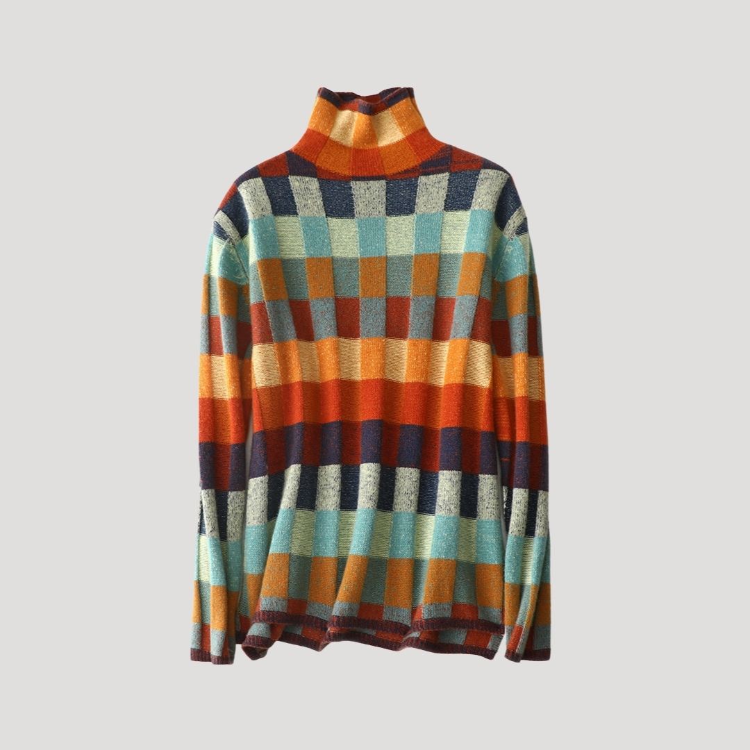 Dam mönstrad rullhals överdimensionerad stickad jumper för vinter 0