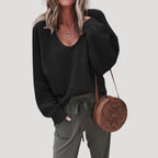 Dam överdimensionerad V-hals stickad vintertröja varm chunky 6