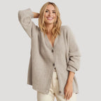 Dam överdimensionerad stickad lång vinterkardigan i mjuk kvalitet 0