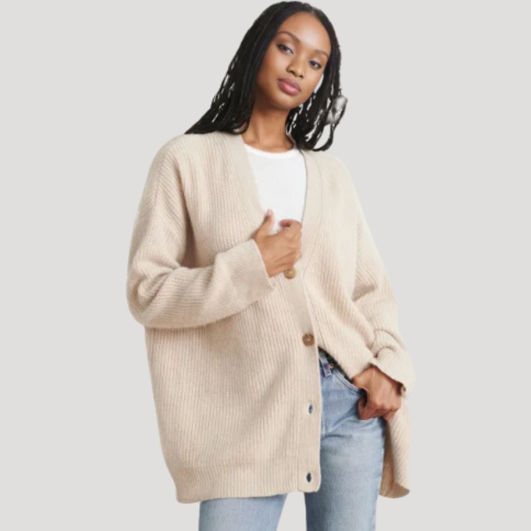 Dam överdimensionerad stickad lång vinterkardigan i mjuk kvalitet 1