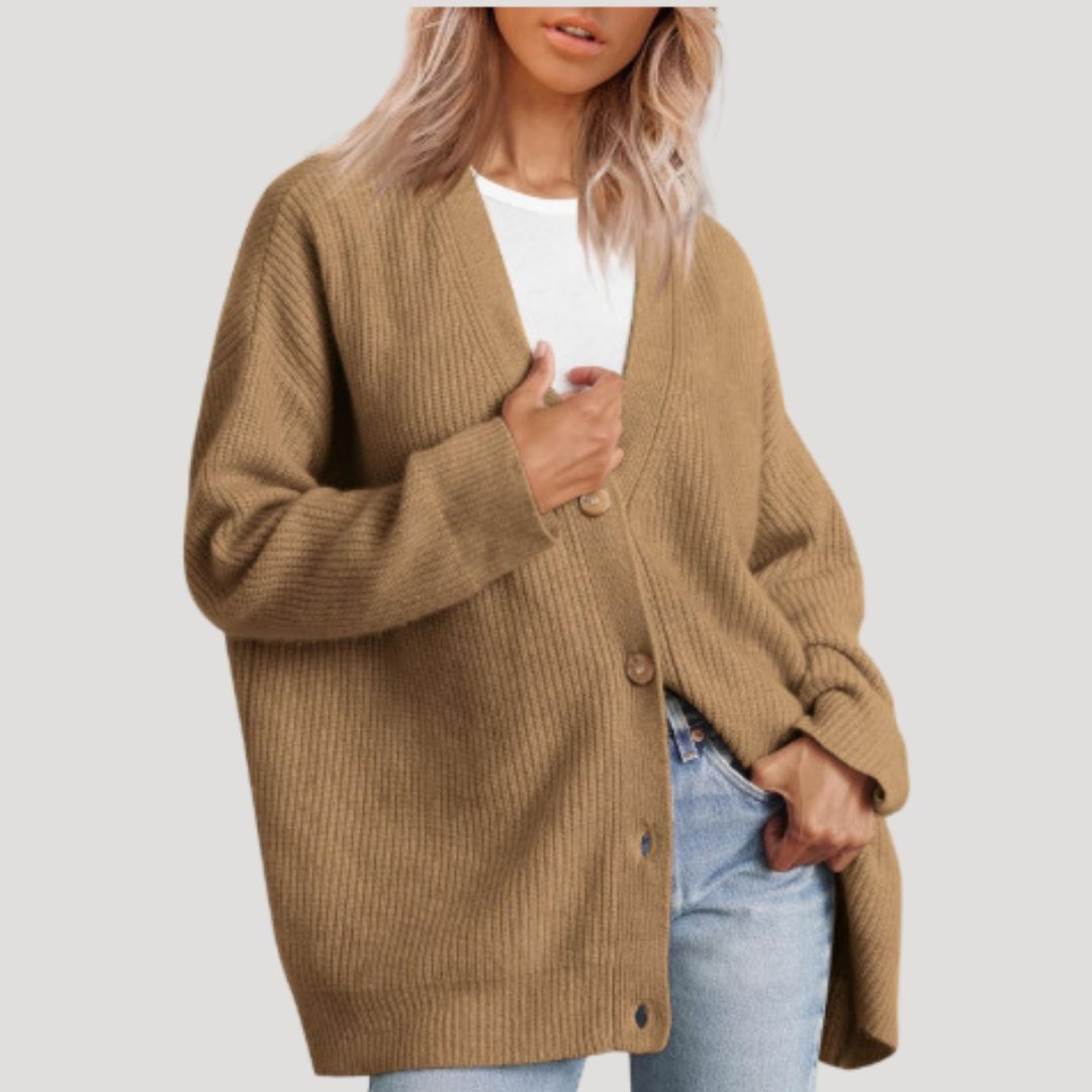 Dam överdimensionerad stickad lång vinterkardigan i mjuk kvalitet 5