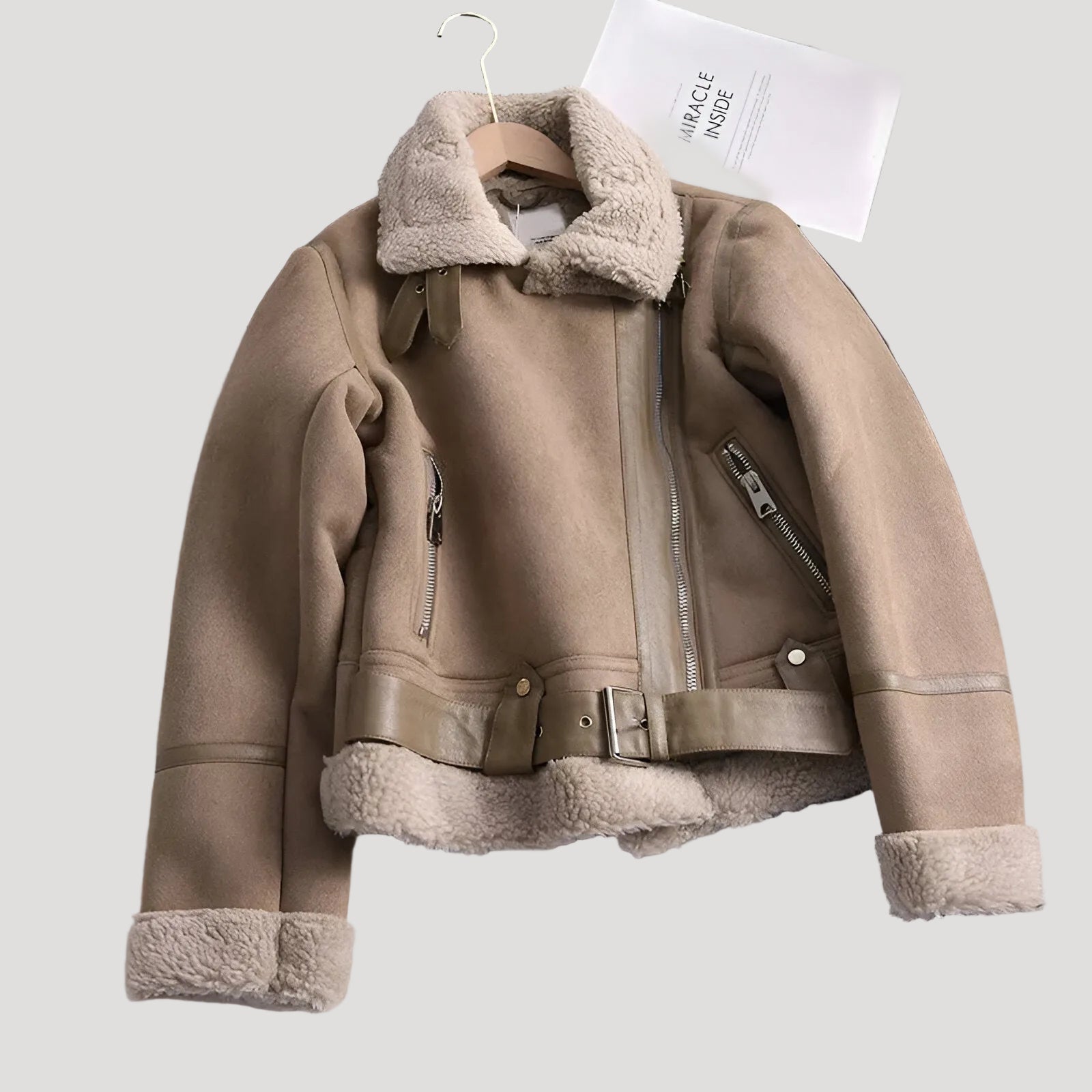 Dam oversize bikerjacka i PU-läder för vinter 0