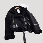 Dam oversize bikerjacka i PU-läder för vinter 1