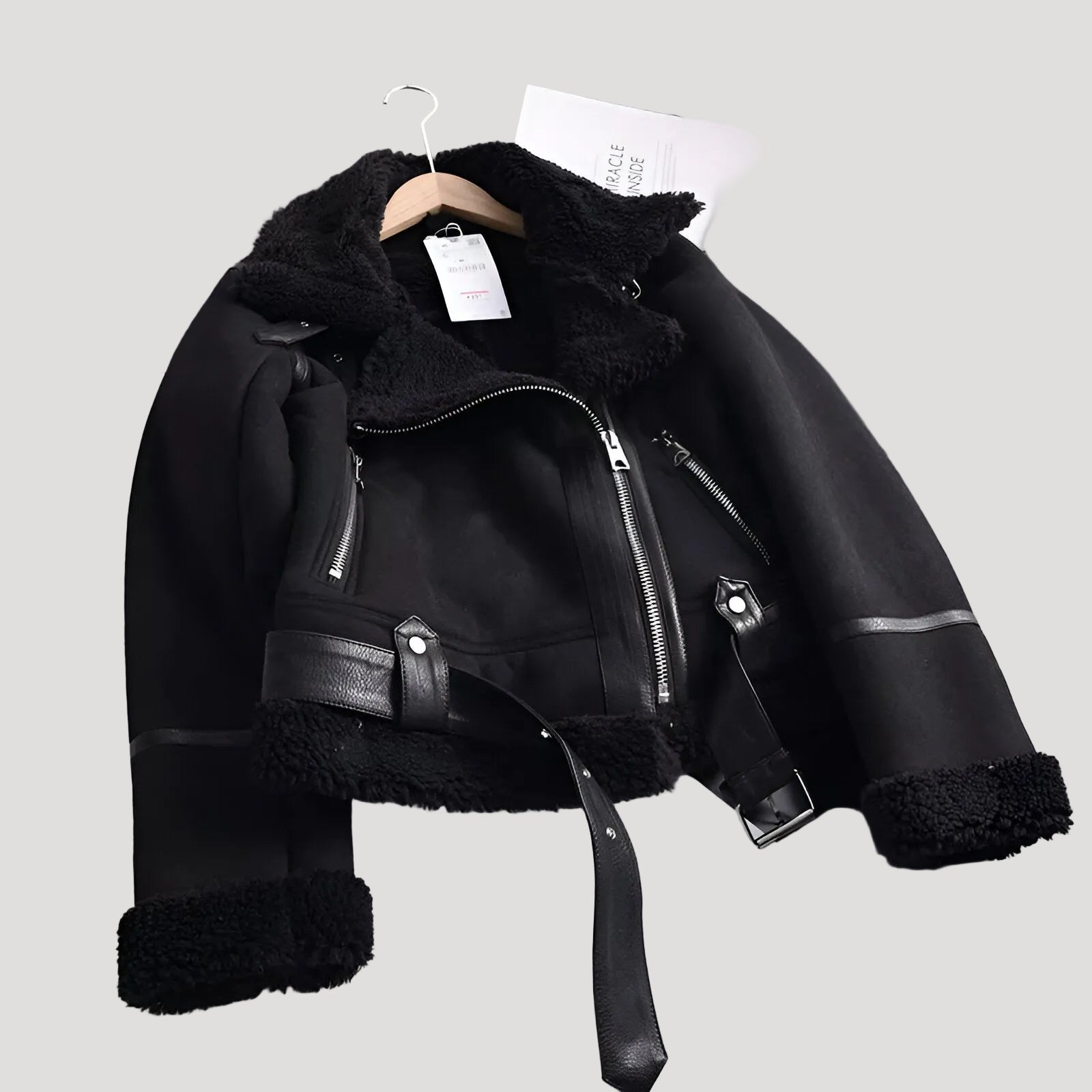 Dam oversize bikerjacka i PU-läder för vinter 1