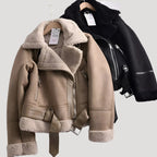 Dam oversize bikerjacka i PU-läder för vinter 2