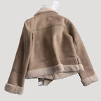 Dam oversize bikerjacka i PU-läder för vinter 3