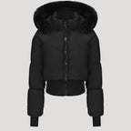 Dam quiltad kort vinterjacka med pälshuva 2