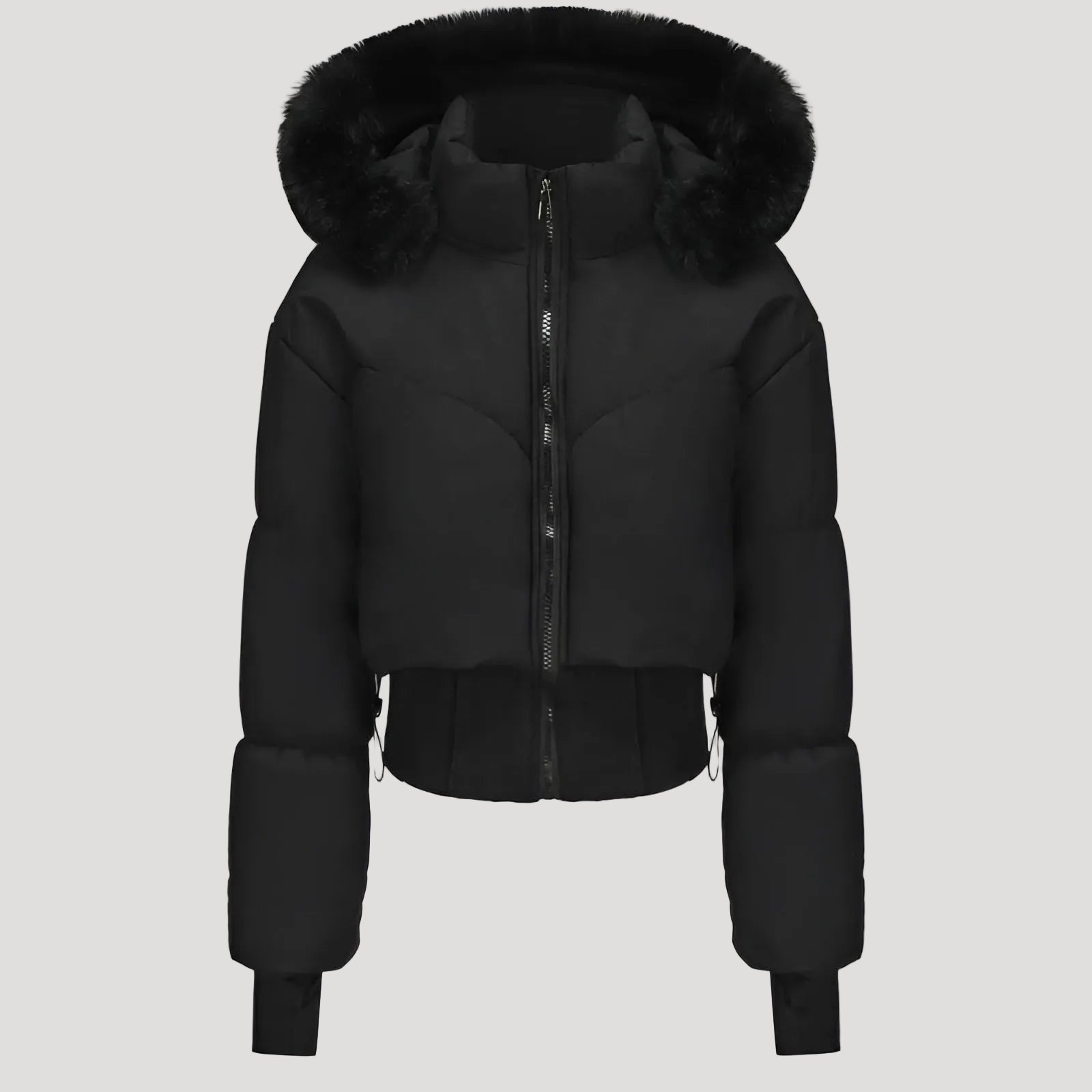 Dam quiltad kort vinterjacka med pälshuva 2