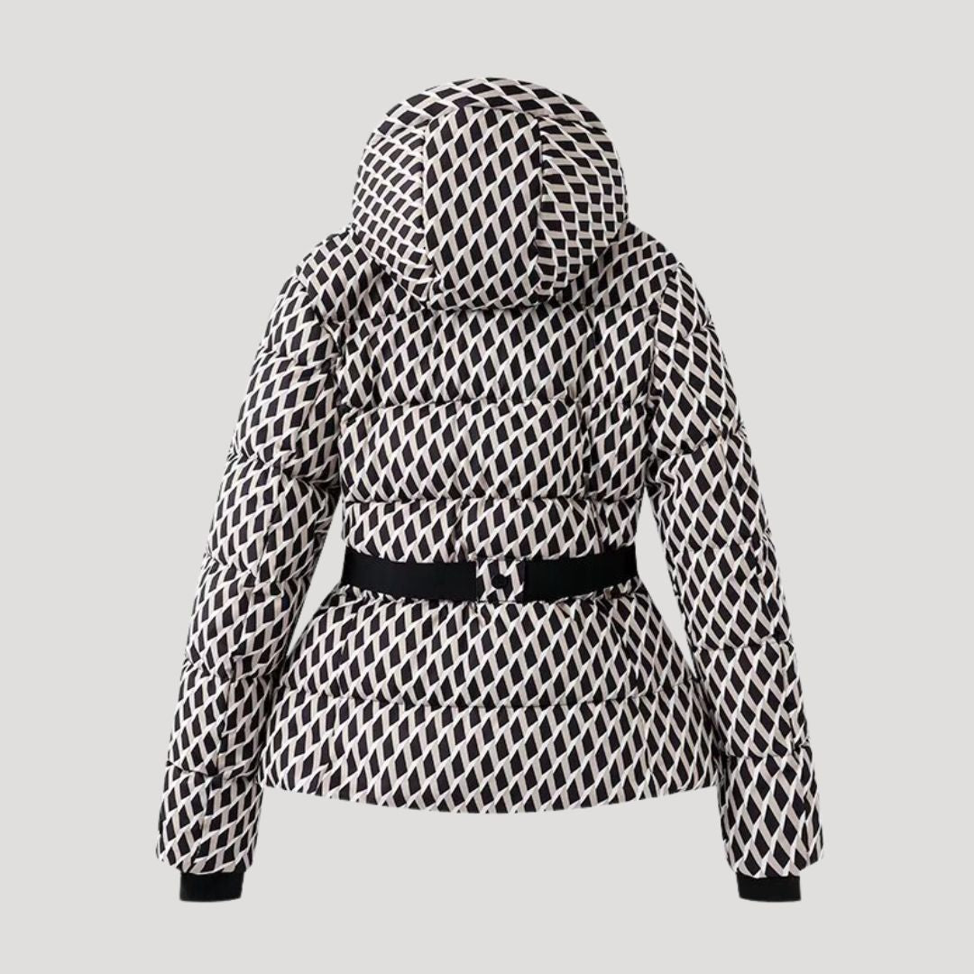 Dam quiltad lång vinterjacka med bälte och huva 2