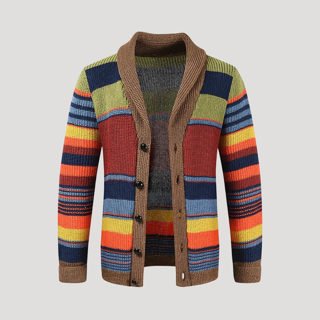 Dam randig chunky stickad cardigan för vinter 0