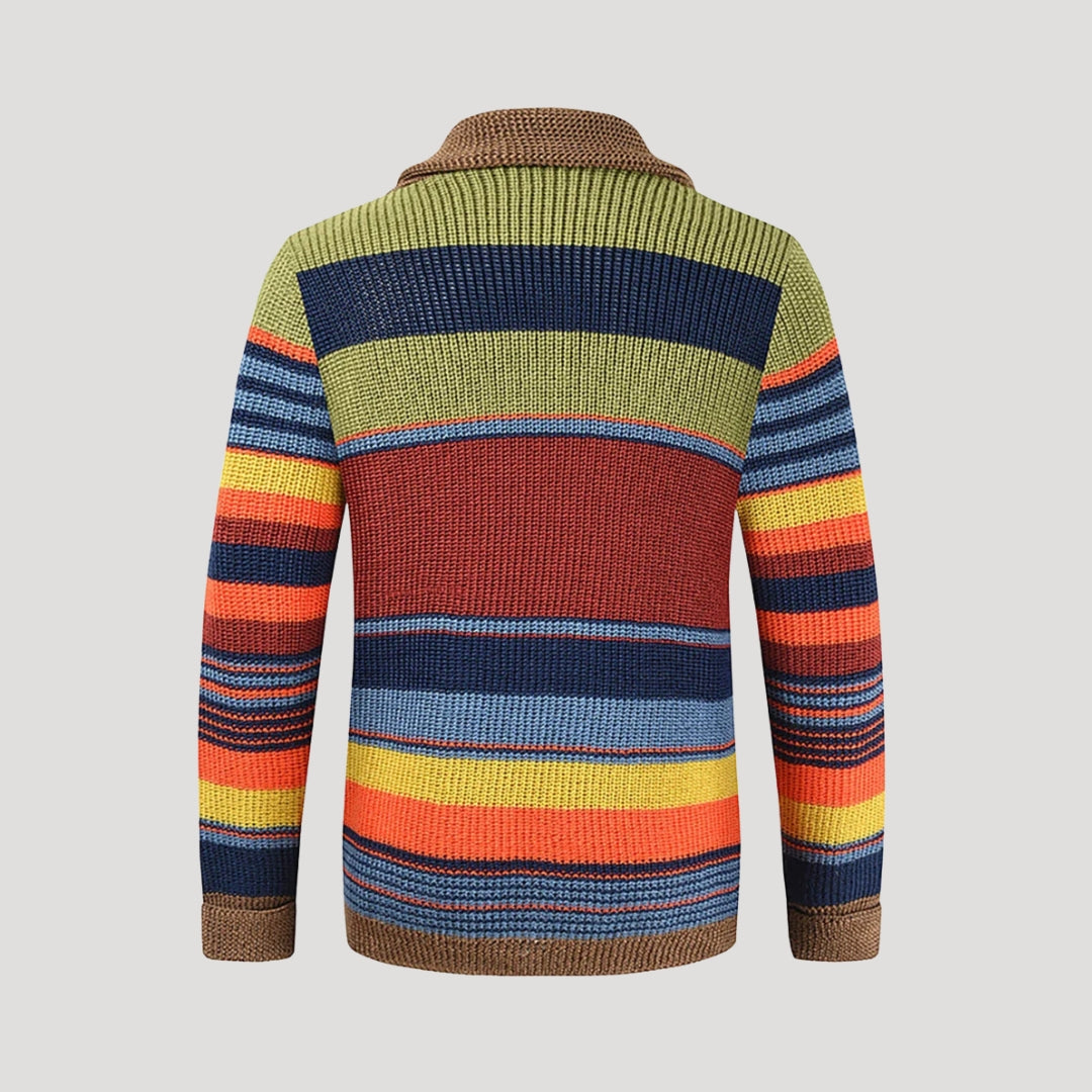 Dam randig chunky stickad cardigan för vinter 1
