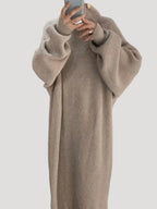 Dam randig maxiklänning långärmad för höst och vinter 0