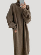 Dam randig maxiklänning långärmad för höst och vinter 1