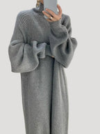 Dam randig maxiklänning långärmad för höst och vinter 2