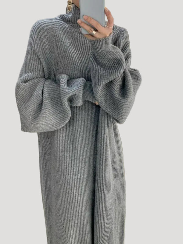 Dam randig maxiklänning långärmad för höst och vinter 2