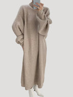 Dam randig maxiklänning långärmad för höst och vinter 3