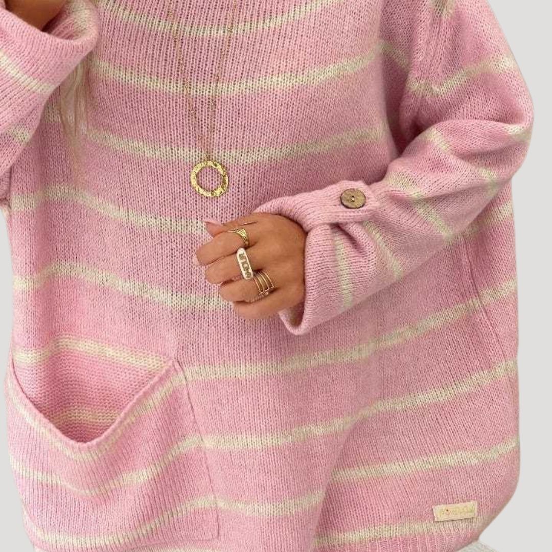 Dam randig stickad vintertröja överdimensionerad med långa ärmar 2