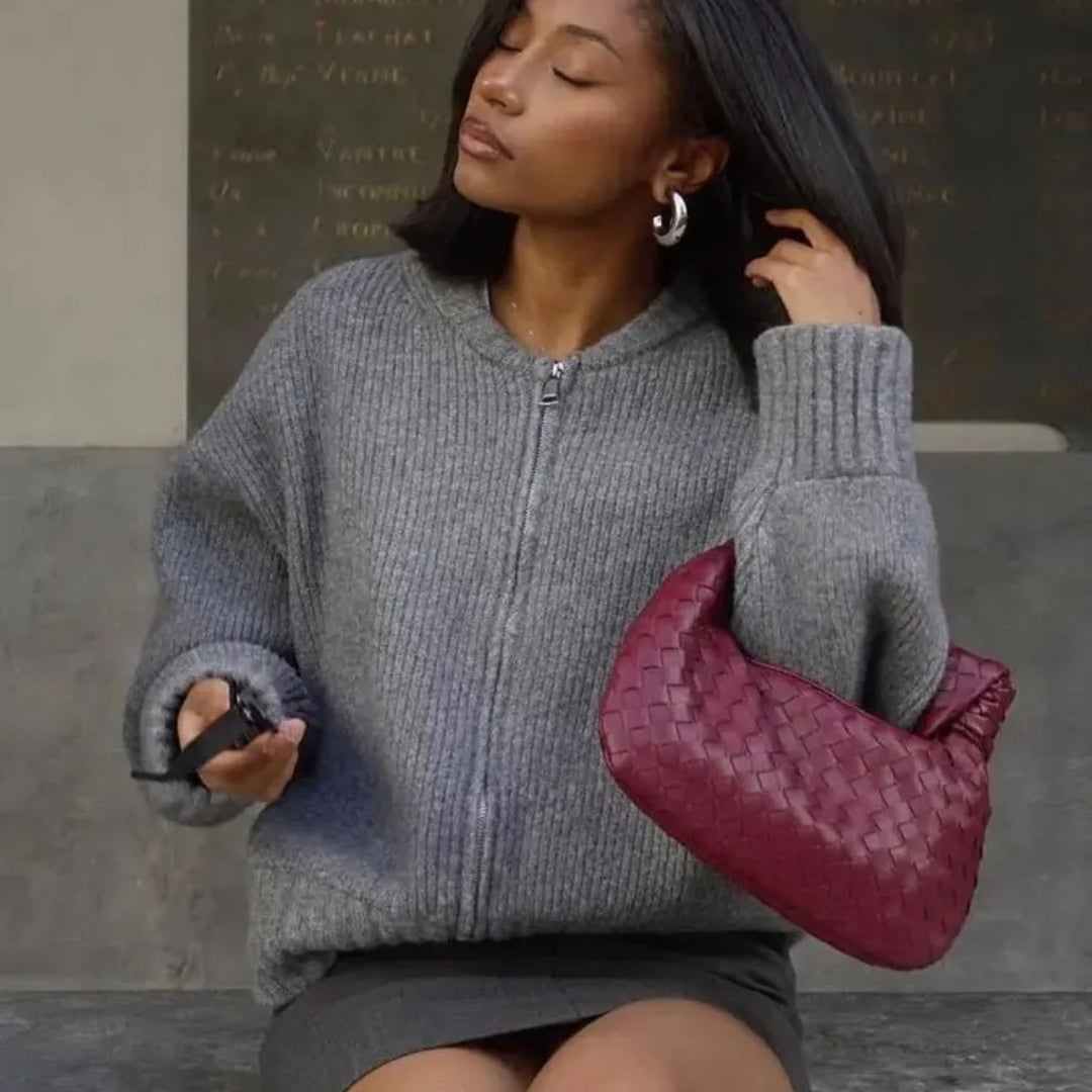 Dam ribbad cardigan med dragkedja för hösten 2