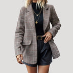 Dam skräddarsydd vinterblazer i ullblandning med rutmönster 0