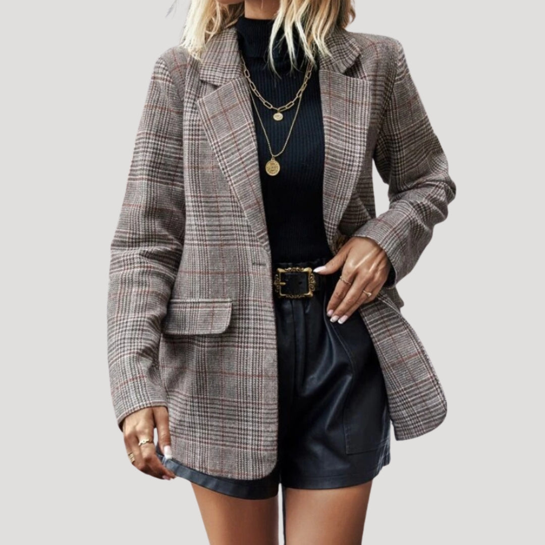 Dam skräddarsydd vinterblazer i ullblandning med rutmönster 0