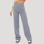 Dam snygga byxor hög midja bredbenta med knappar 3