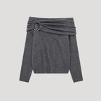 Dam stickad asymmetrisk vintertröja utan axlar 0