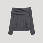 Dam stickad asymmetrisk vintertröja utan axlar 1