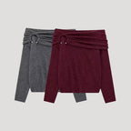 Dam stickad asymmetrisk vintertröja utan axlar 6