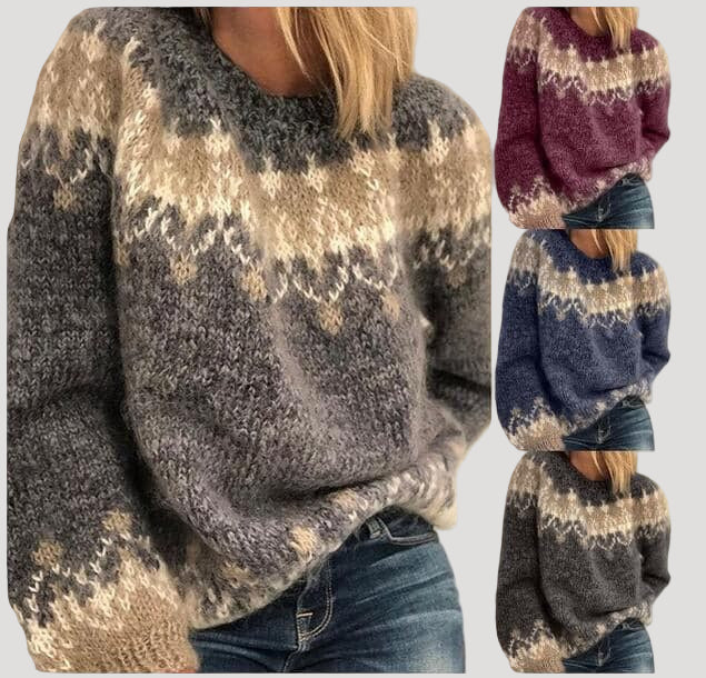 Dam stickad bomullströja med nordiskt mönster för vinter 4