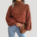 Dam stickad chunky överdimensionerad vintertröja med hög hals 0