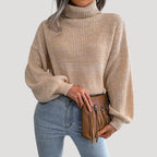 Dam stickad chunky överdimensionerad vintertröja med hög hals 1